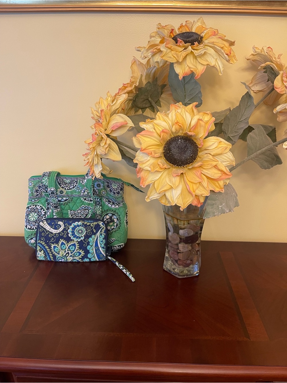 Vera Bradley Green and Navy Paisley Quilted shoulder bag with Wallet